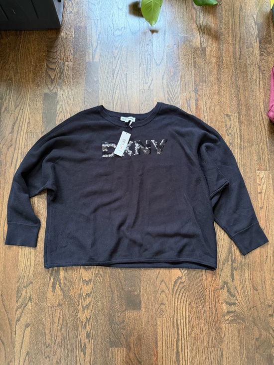 Dkny Sweaters - DKNY Black Sequin Logo Pullover